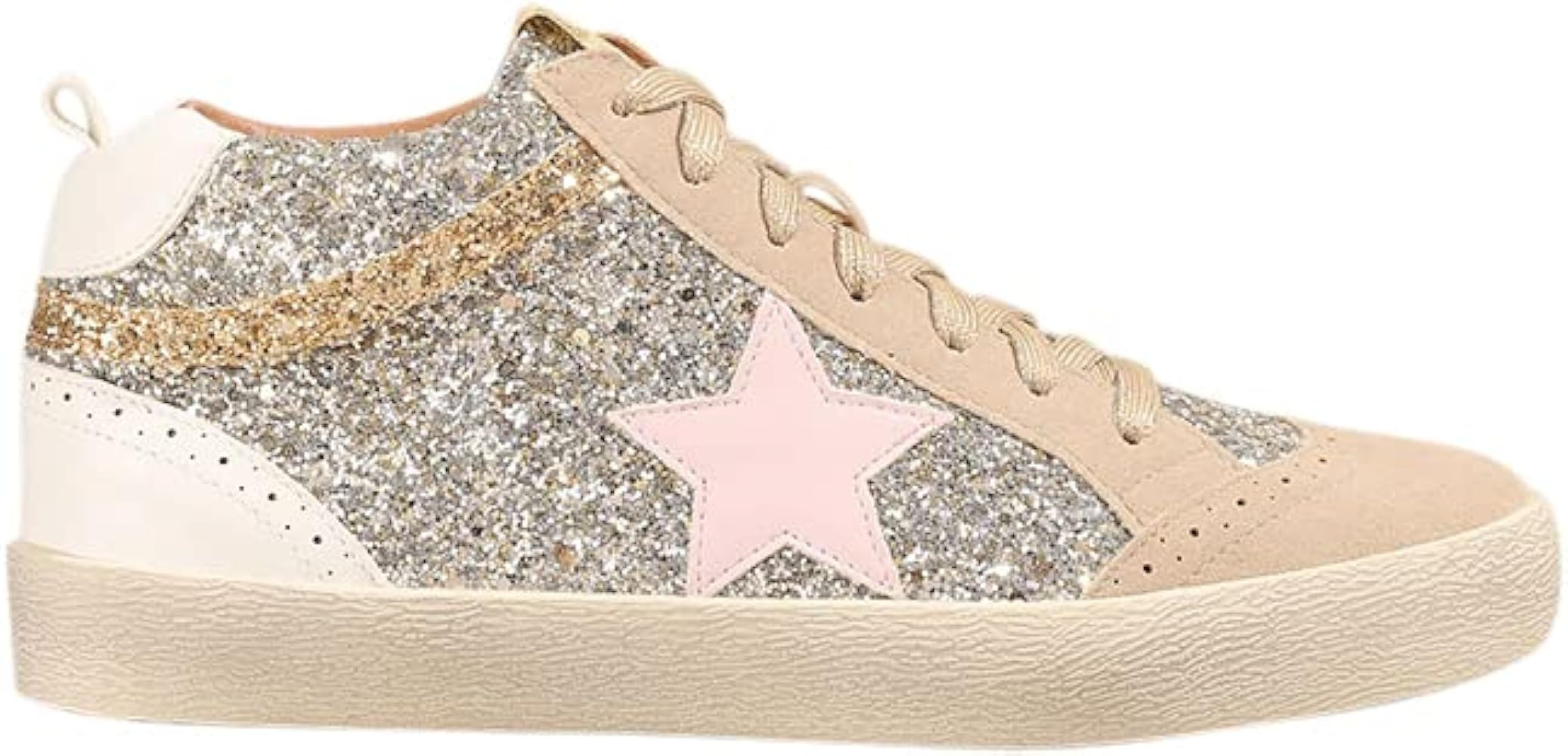 Mi.iM Daisy Rubber Sole Lace-up Glitter Suede Mid Star Sneakers | Amazon (US)