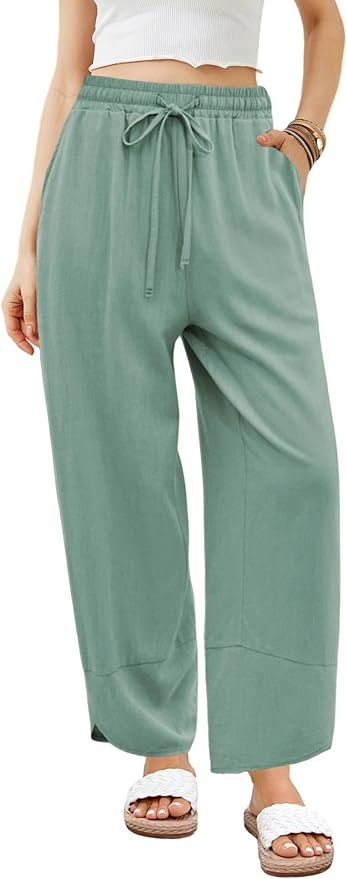 Xiaoxuemeng Wide Leg Linen Pants for Women Elastic Waisted Baggy Barrel Pants Lounge Harem Pants | Amazon (US)