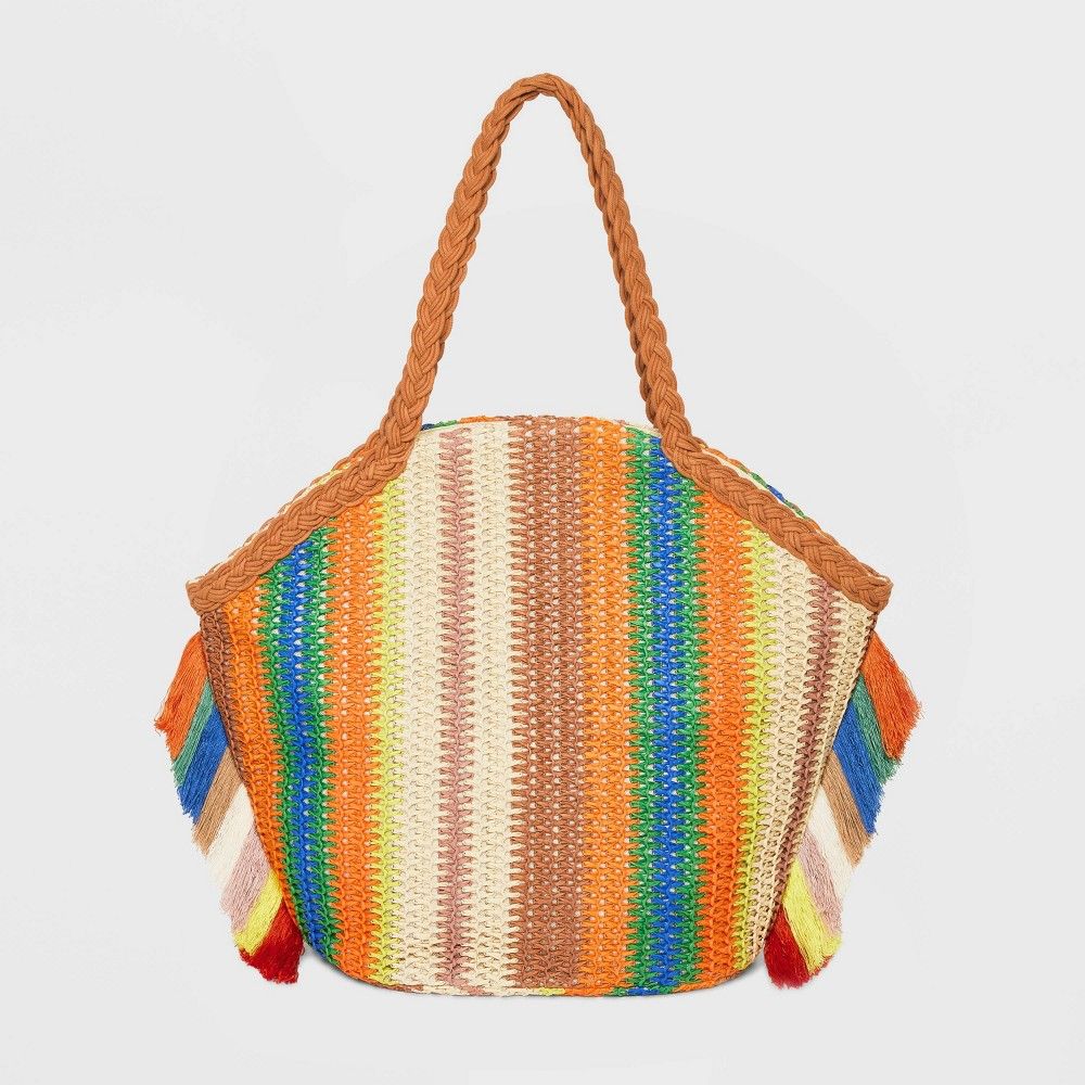 Striped Straw Tote Handbag - Shade & Shore , Multicolored/Striped | Target