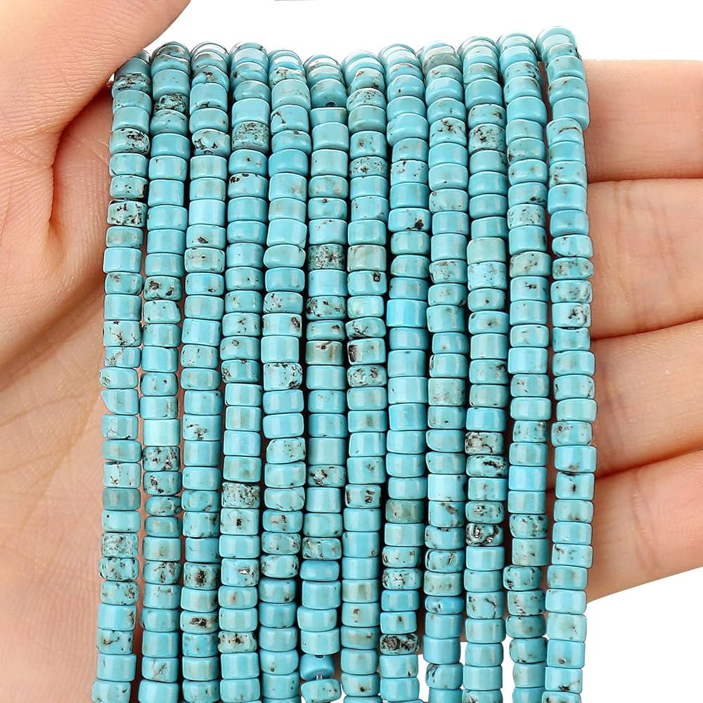 150PCs Natural Blue Turquoise Spacer Beads, Loose Semi Precious Flat Round Gemstone Heishi Disc S... | Amazon (US)