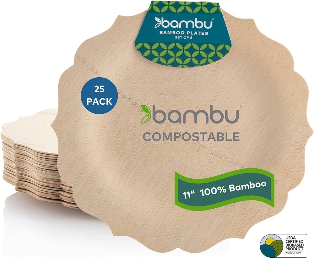 Bambu, Disposable Bamboo Fancy Plates 11 Inch, Organic, Biodegradable and Eco Friendly Flatware, ... | Amazon (US)