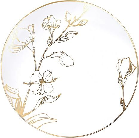 [7'' Plates 40 Count] White Plastic Floral Design Party Plates With Gold Rim Premium heavyweight ... | Amazon (US)