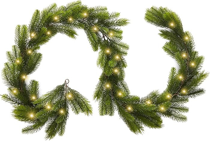 9FT Real Touch Norfolk Pine Garland Christmas with Light Winter Artificial Faux Greenery Garland ... | Amazon (US)
