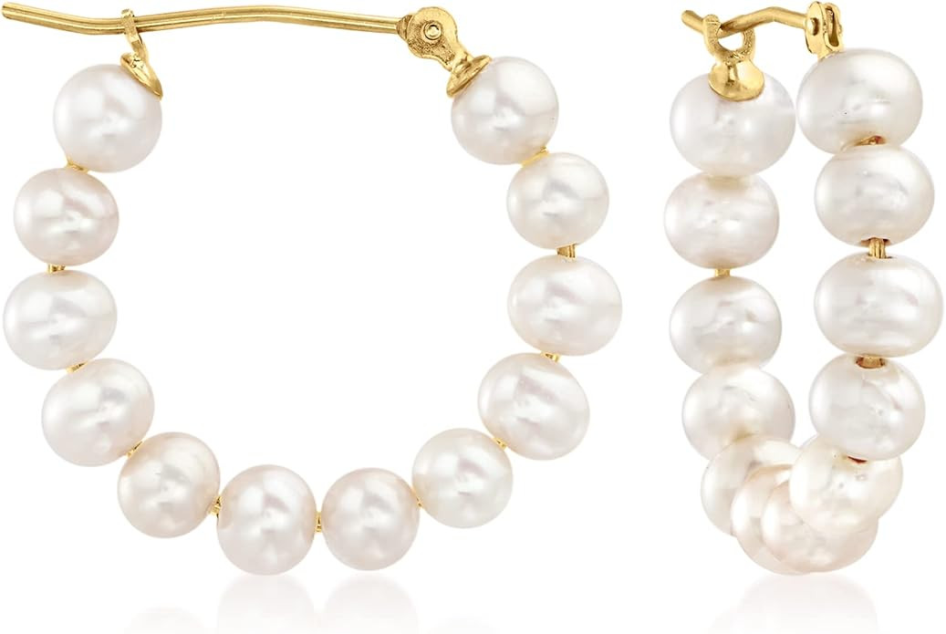 Ross-Simons 4-5mm Cultured Pearl Hoop Earrings in 14kt Yellow Gold | Amazon (US)