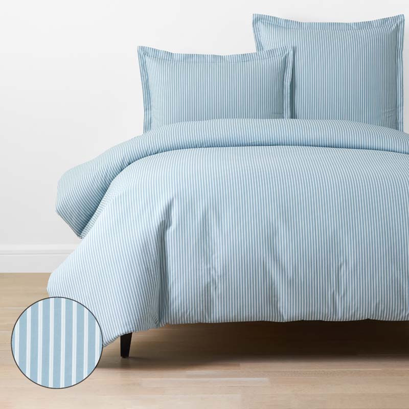 Tira Floral Classic Cool Cotton Percale Duvet Cover - Stripe Blue, King/Cal. King | The Company Store