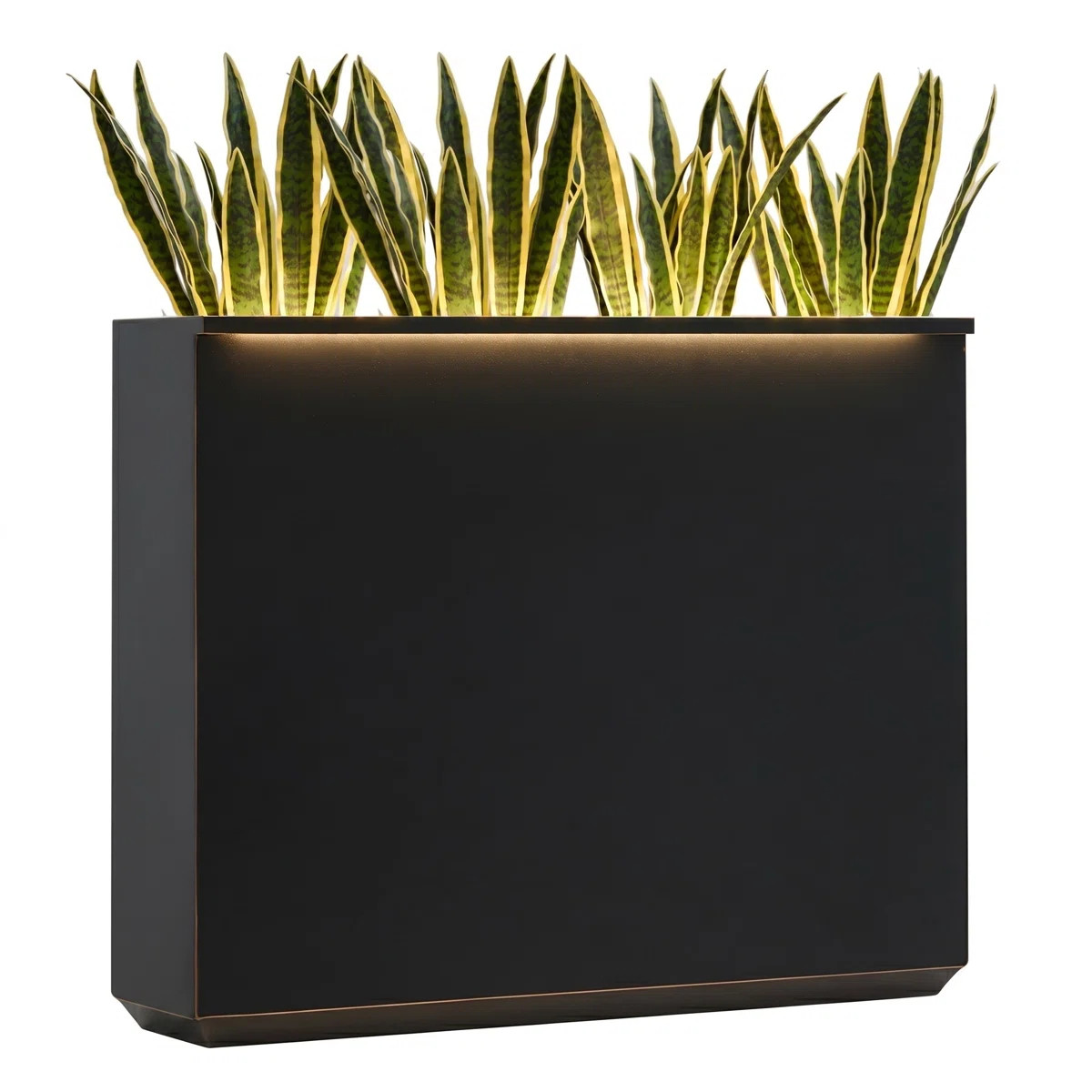 Tormund 38'' Metal LED Planter Box, Modern Black Rectangular Divider with Gold Rim, Indoor/Outdoo... | Wayfair North America