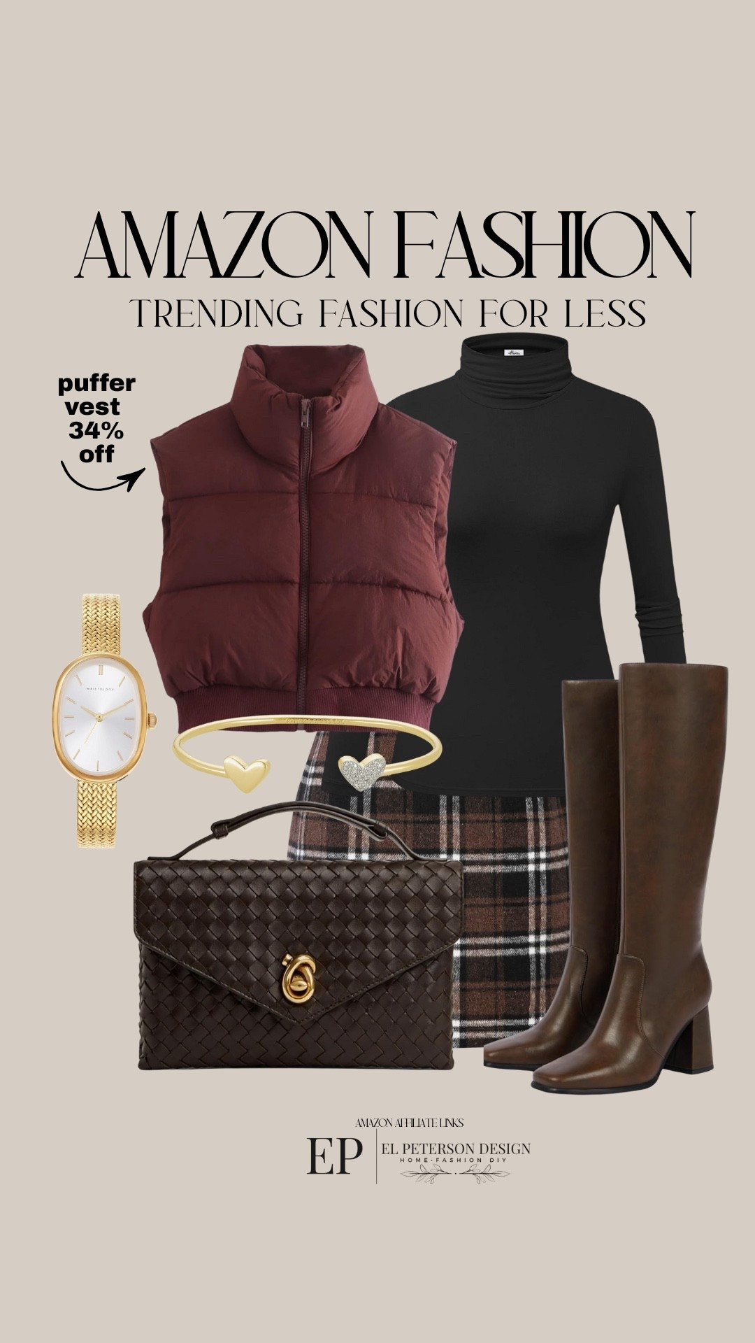 Amazon fashion
Puffer vest
Skirt
Bracelet 
Watch
Purse
Knee High boots
Turtle neck


#LTKFindsUnder50 #LTKFindsUnder100