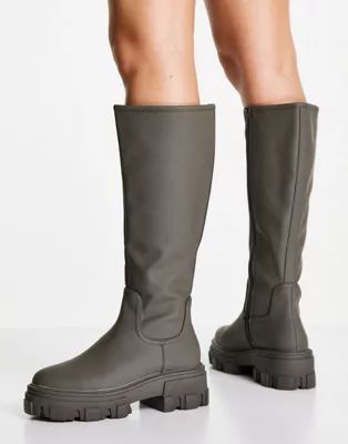 ASOS DESIGN Carla chunky flat boots in khaki | ASOS (Global)