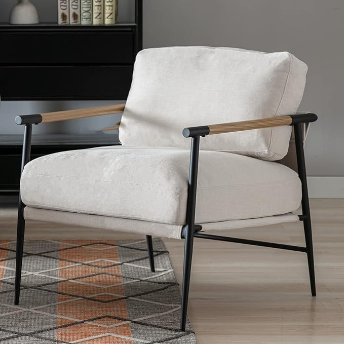 Mid-Century Accent Chair, Soft Armchair Chenille Fabric Lounge Chair with Black Metal Legs, Uphol... | Amazon (US)
