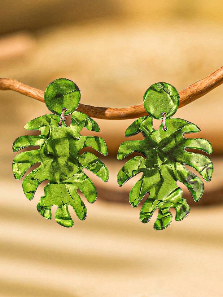 1 Pair Acrylic Turtle Shell & Leaf Earrings, Tropical Boho Indie Plant Style Small Batch Design, Fashionable Women Earrings For All Seasons | SHEIN
