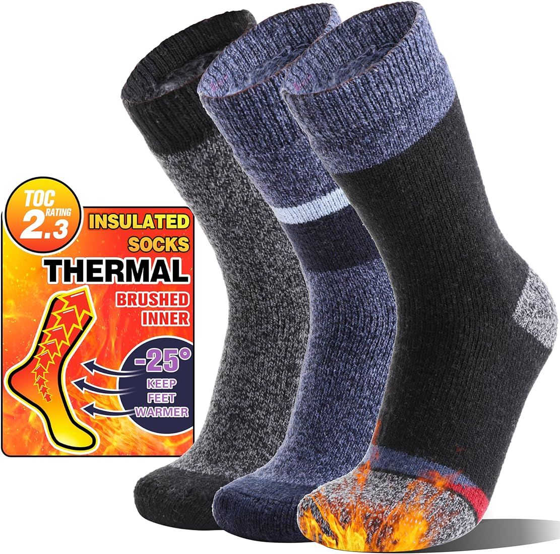 MOGGEI 3 Pairs Thermal Winter Socks for Women & Men Thick Extra Warm Insulated Ski Boot Socks for... | Amazon (US)