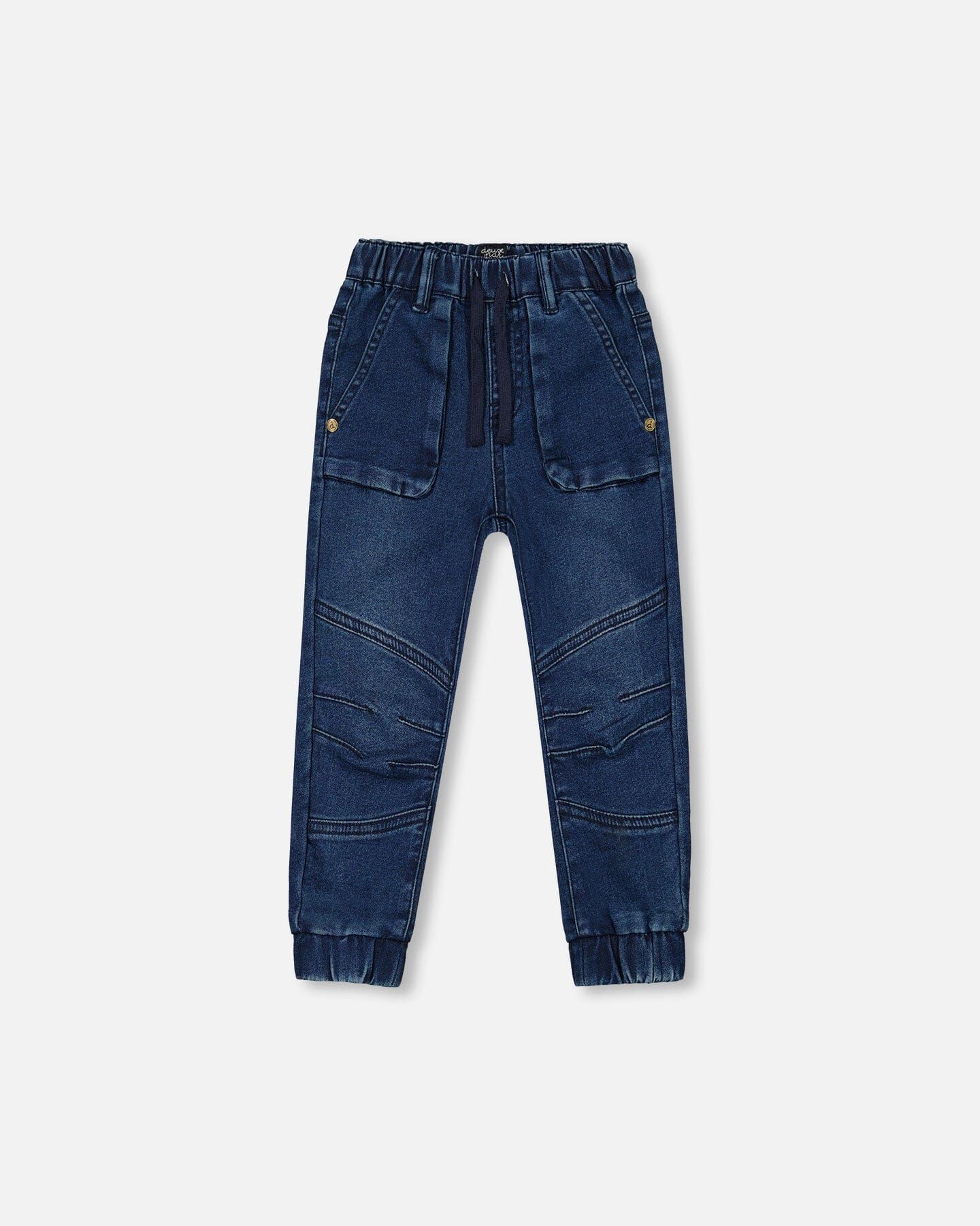 French Terry Denim Jogger Pants Dark Blue | Deux par Deux Childrens Designer Clothing