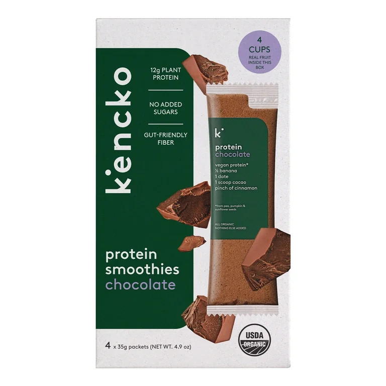 Kencko Chocolate Organic Instant Fruit & Veggie Protein Smoothies, Powdered Drink Mix, 1.23 oz, 4... | Walmart (US)