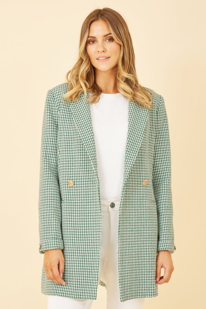 Yumi Green Check Long Line Blazer | Yumi