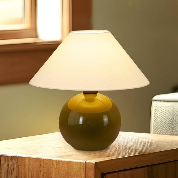 Brightech Fiona LED Olive Green Ceramic Midcentury Round Globe Bedside Nightstand Desk Lamp with ... | Bed Bath & Beyond
