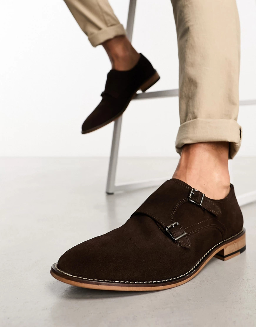 ASOS DESIGN monk shoes in brown suede with natural sole | ASOS (Global)