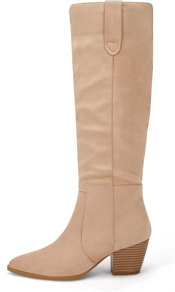 Coutgo Womens Knee High Boots Chunky Block Mid Heel Pointed Toe Fall Winter Riding Boots | Amazon (US)