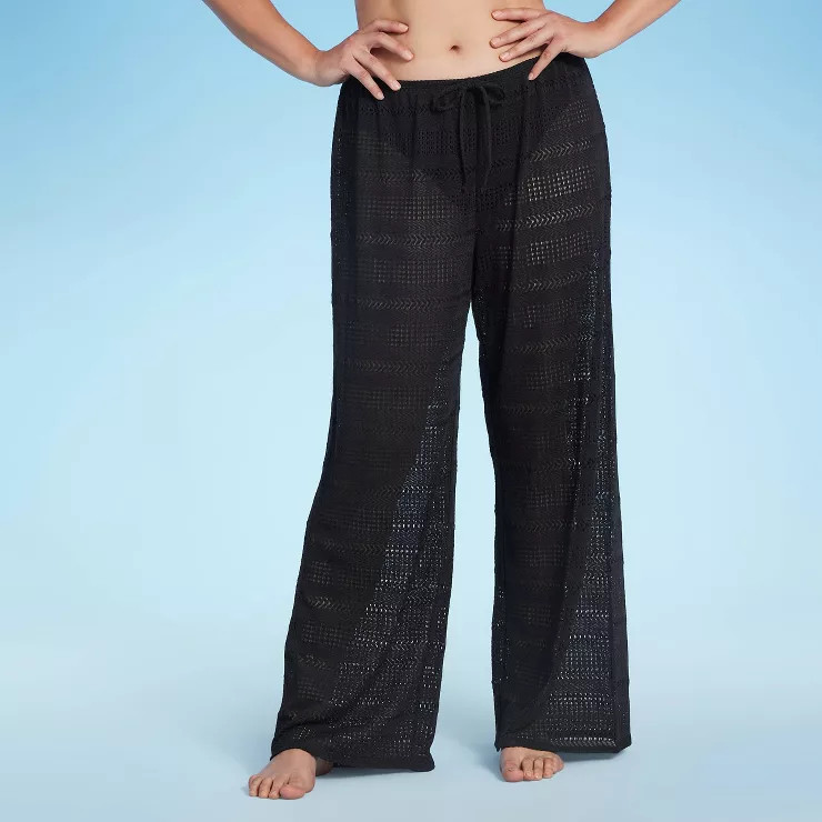 Women's Mid-Waist Crochet Cover Up Pants - Shade & Shore™ Black | Target