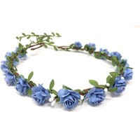 Blue Flower Crown Rustic Wedding Headband With Satin Ribbon | Etsy (US)