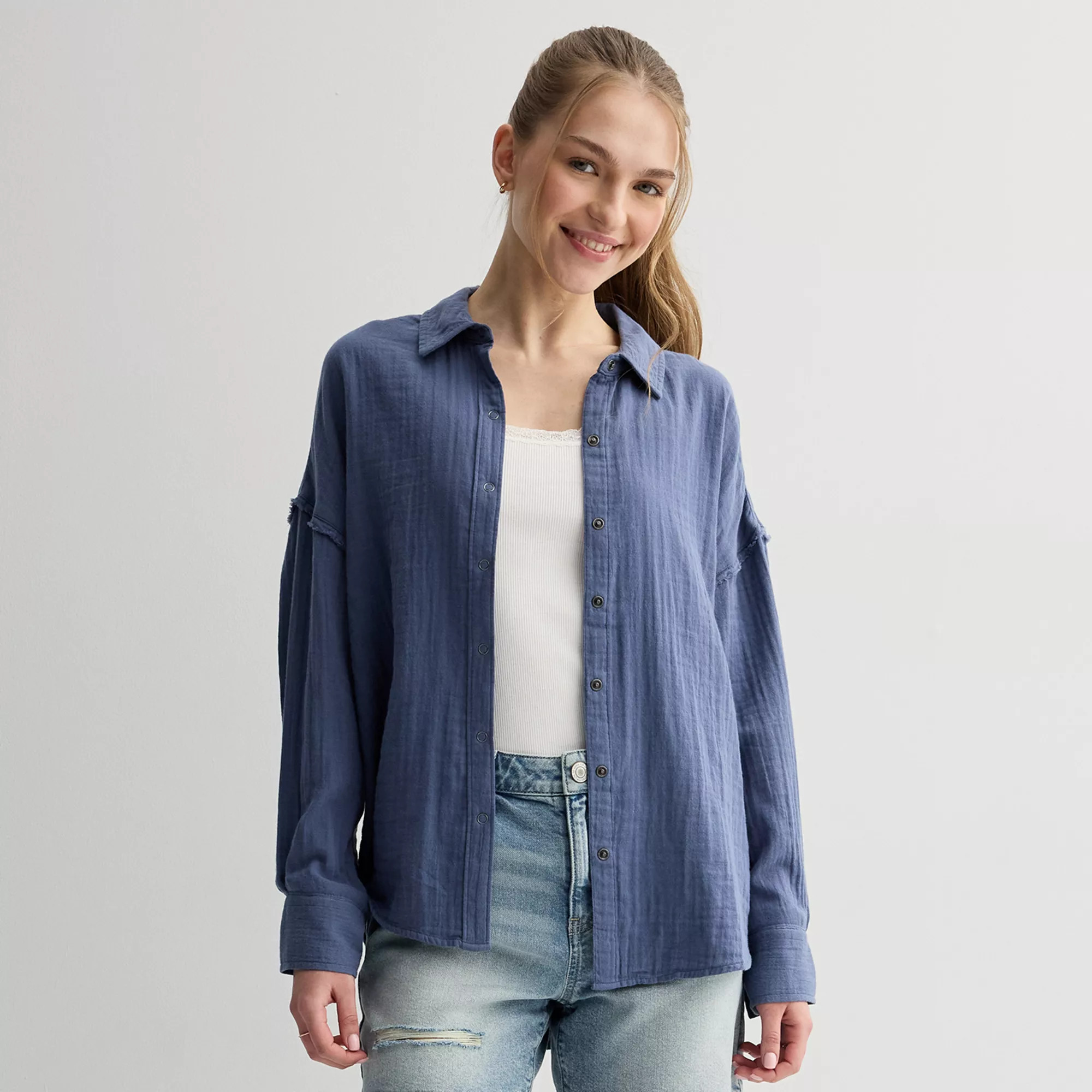 Juniors' SO® Double Gauze Shirt | Kohl's