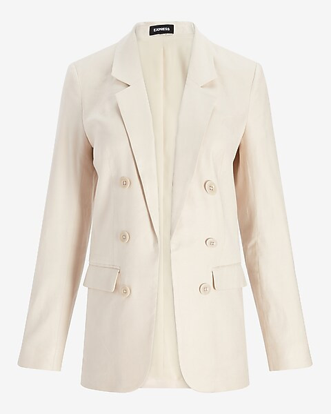 Oversized Linen-Blend Double Breasted Boyfriend Blazer | Express