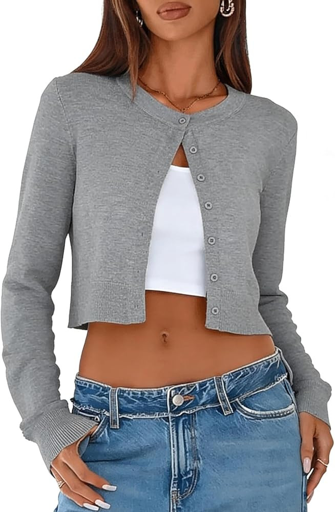 Halife Cropped Cardigan for Women Button Up Long Sleeve Sweater Cardigans Dressy Casual Bolero Sh... | Amazon (US)