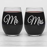 Mr and Mrs Wine Glasses - Stemless Wedding Anniversary Gift - Engagement Present for Bridal Shower | Amazon (US)