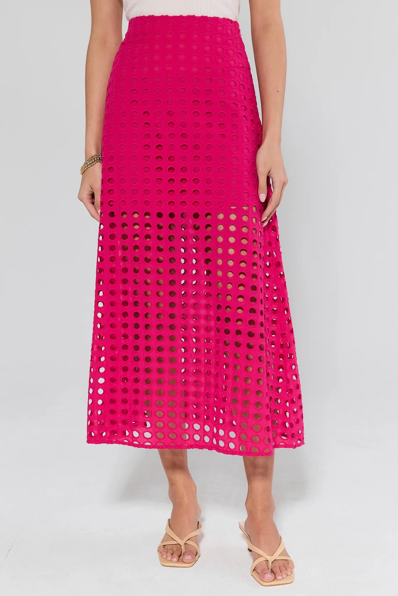 Ellie Pink Eyelet Midi Skirt | Avara