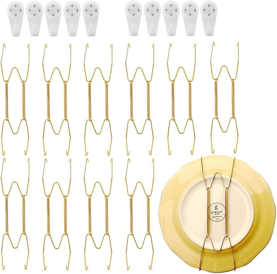 SOSPIRO 10 Pack Stainless Steel Plate Hangers for Walls Compatible Decorative Plates Hooks Dish D... | Amazon (US)