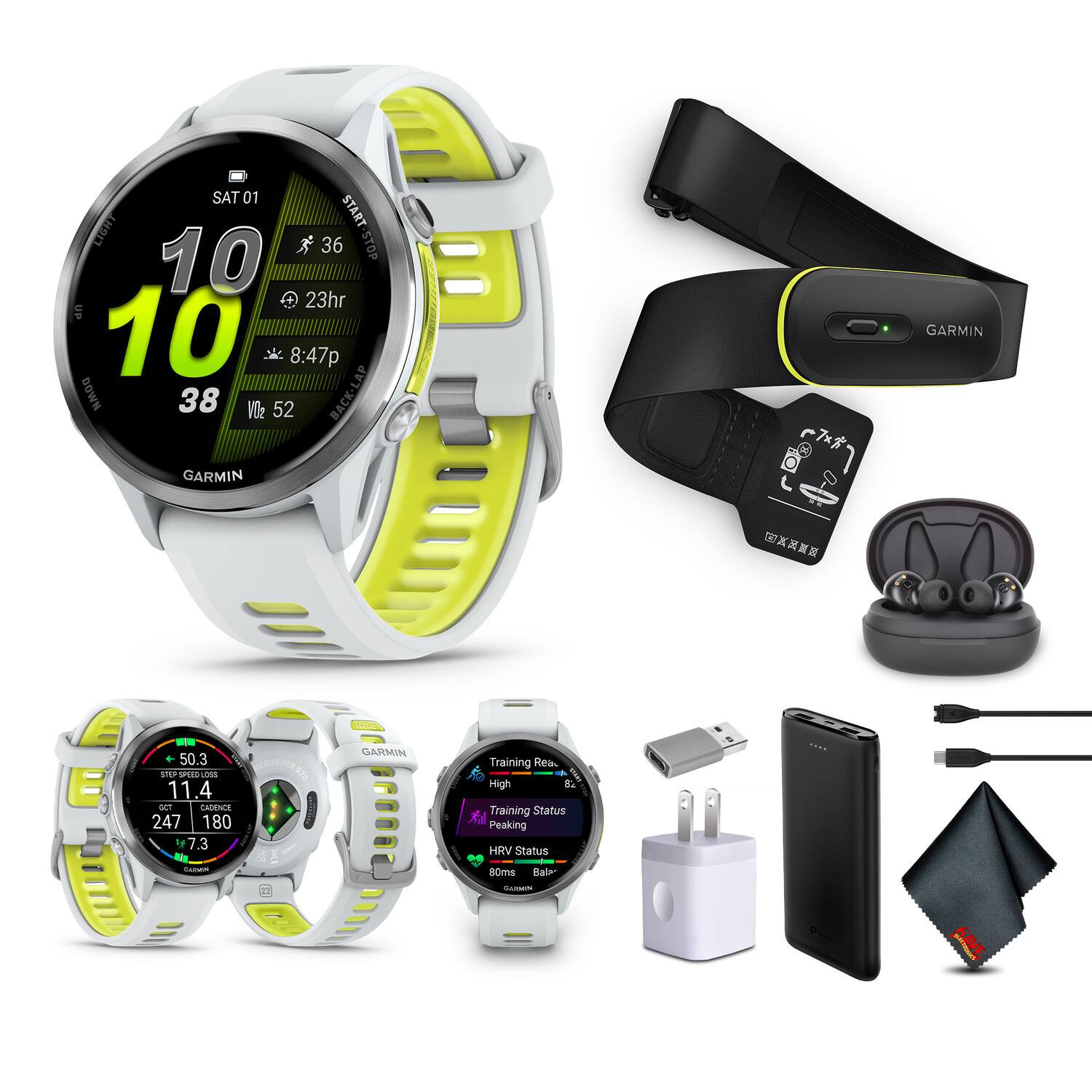 Garmin - Forerunner 970, Whitestone/Amp Yellow​​ , Air Pro Truly Wireless EarBuds - Yellow - (2025) | Best Buy U.S.