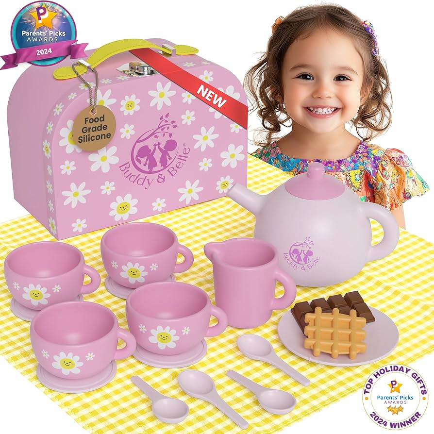 Kids Tea Set for Girls- 18 Pcs Pink Tea Party Set for Little Girls Storage Case - Picnic Cloth - ... | Amazon (US)