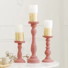 3-Piece Tiered Velvet Spindle Candle Holder Set - Blush Pink | The Knot 