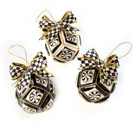 Checkmate Black & White Peppermint Ball Ornaments - Set of 3 | MacKenzie-Childs
