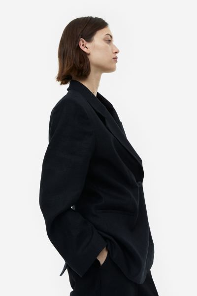 Double-breasted linen blazer - Black - Ladies | H&M GB | H&M (UK, MY, IN, SG, PH, TW, HK)