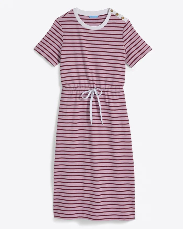 Tie Waist Midi T-Shirt Dress in Dark Pink Mariner Stripe | Draper James (US)