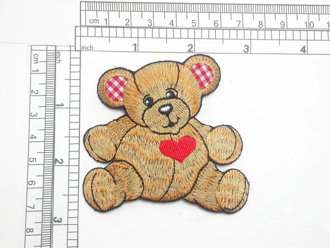 Teddy Bear Heart Patch Gingham Ears Iron on Embroidered - Etsy | Etsy (US)