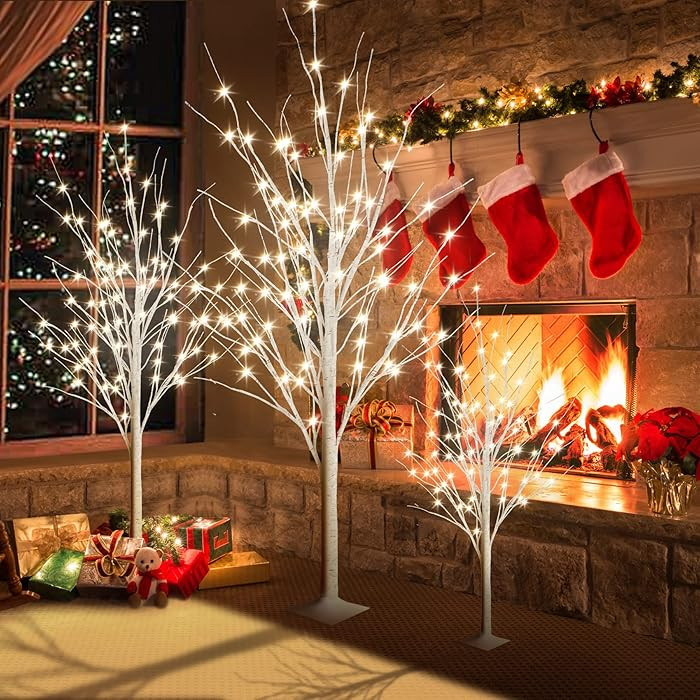 AWQM Lighted Birch Tree for Christmas Decor, Pack of 3 Prelit Christmas Tree 4ft 5ft 6ft, Warm Wh... | Amazon (US)