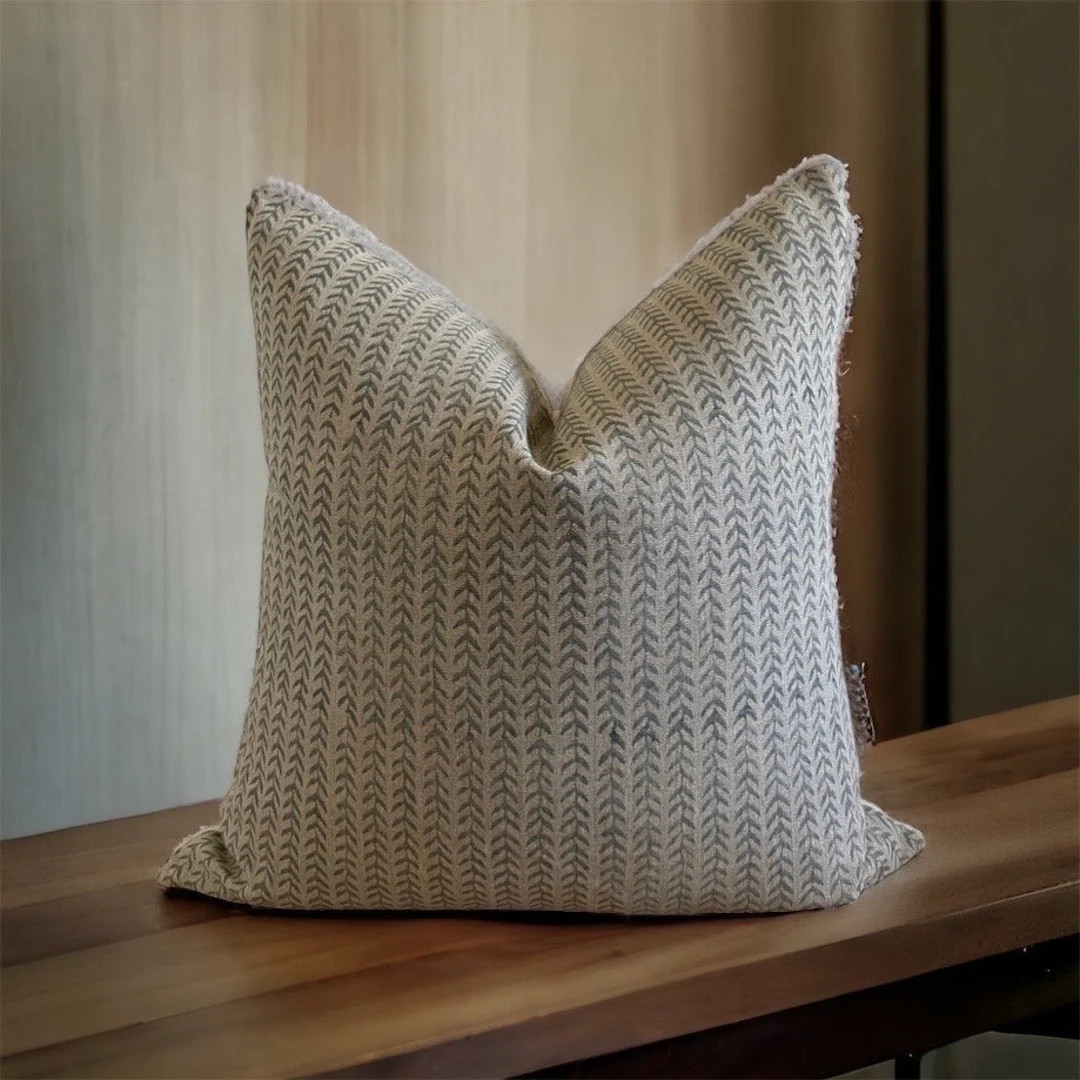 HANNA || Designer Linen Pillow Cover, Hand Stamped Pillow, Block Print Pillow, Block Linen Pillow... | Etsy (US)