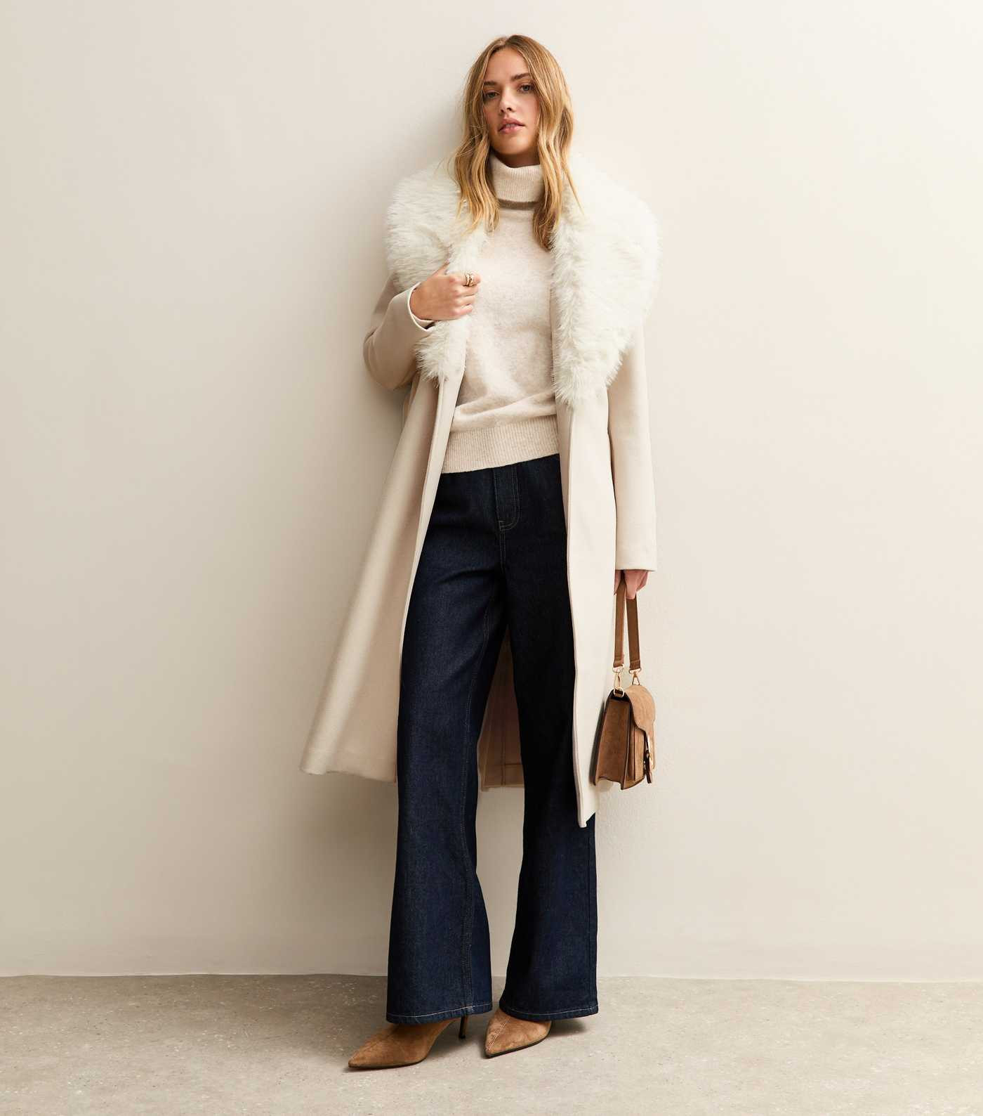 Stone Faux Fur Collar Wrap Coat | New Look | New Look (UK)