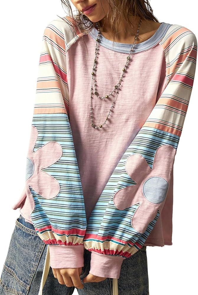 BEAUDRM Women's Oversized Sweatshirt Boho Tops Crewneck Sweatshirt | Amazon (US)