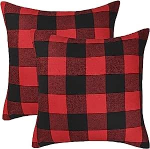 4TH Emotion Set of 2 Christmas Buffalo Check Plaid Throw Pillow Covers Cushion Case Polyester for... | Amazon (US)