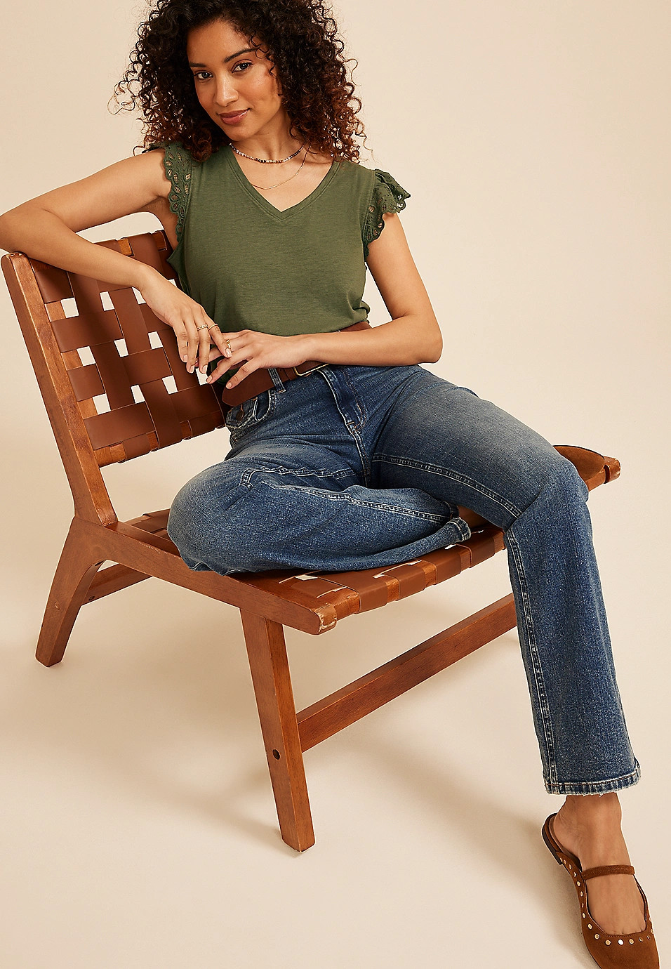 Eyelet Flutter Sleeve Tee | Maurices