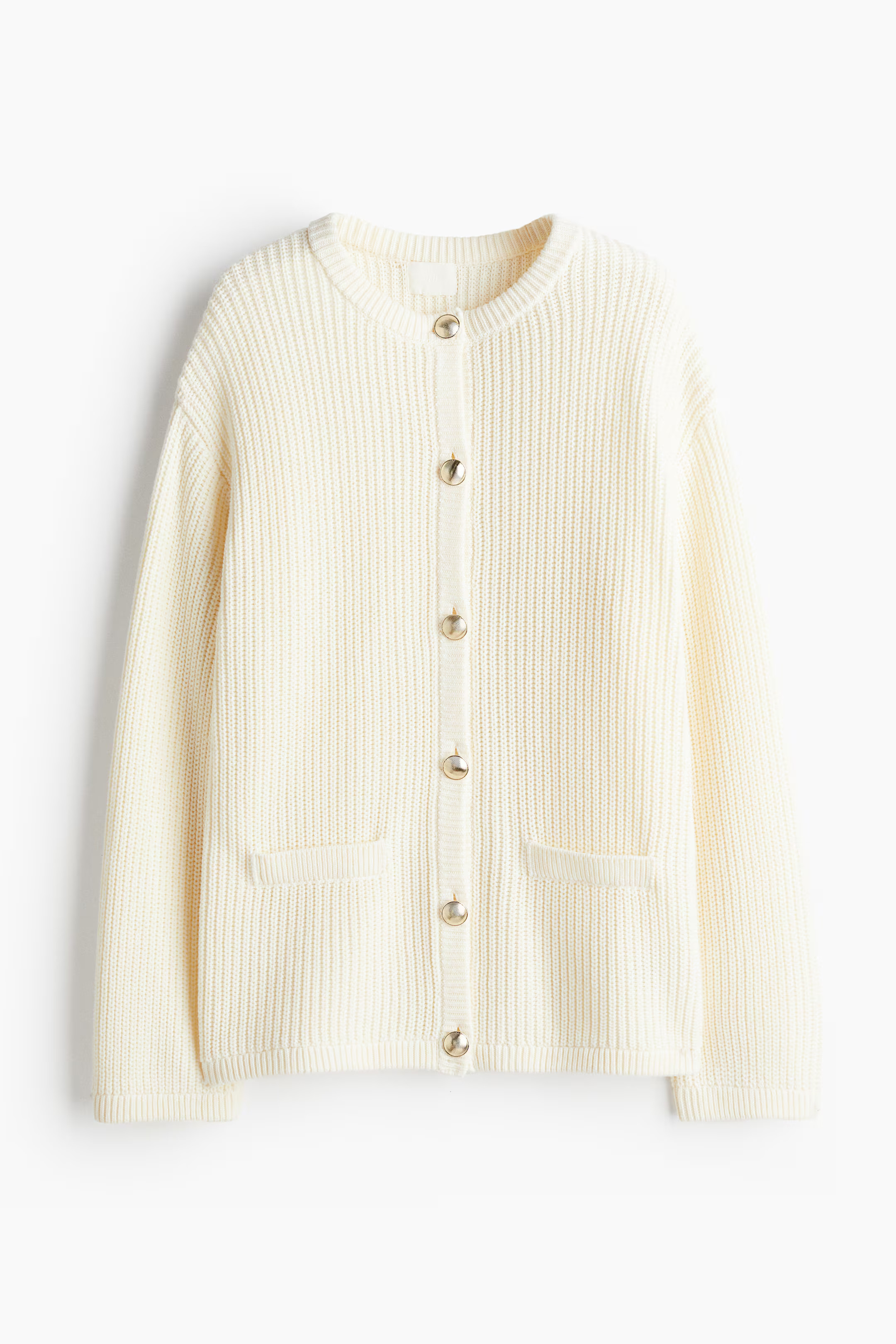 Rib-knit cardigan - Round neck - Long sleeve - Cream - Ladies | H&M GB | H&M (UK, MY, IN, SG, PH, TW, HK)