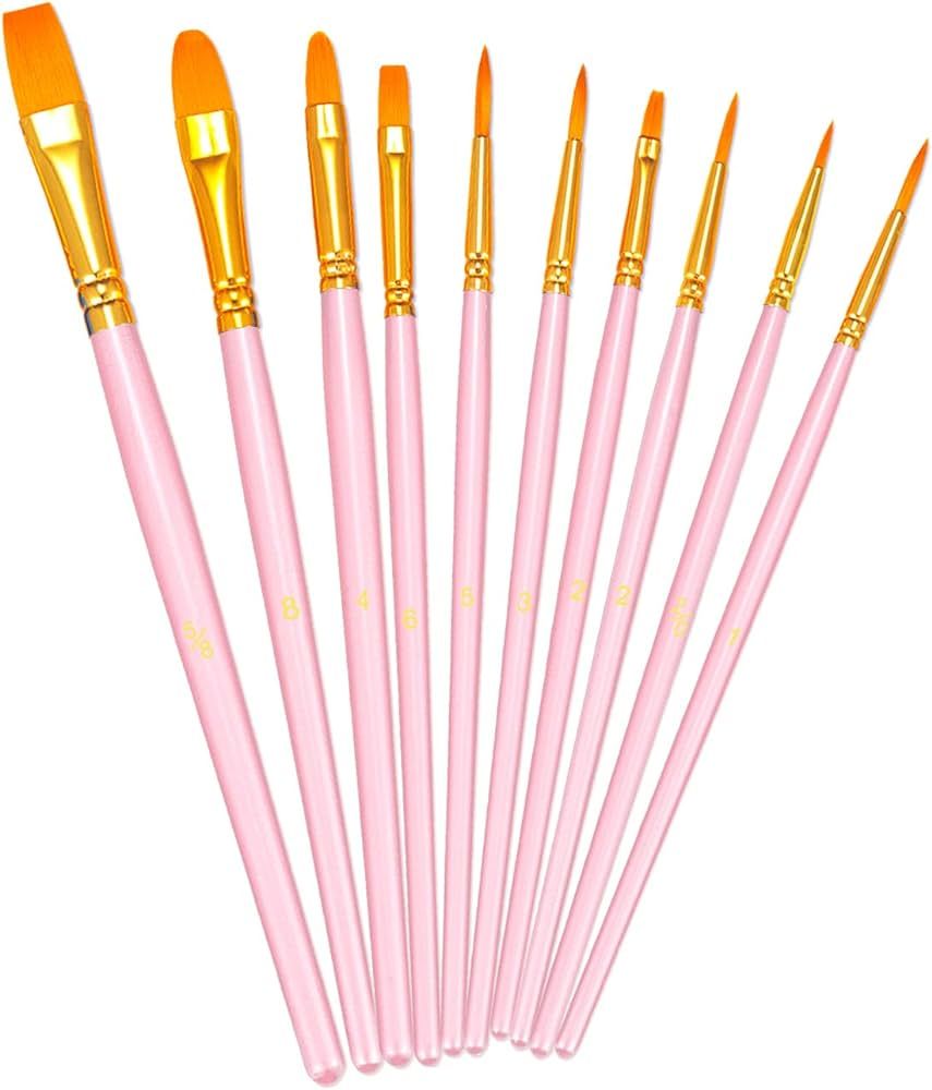 BOSOBO Paint Brushes Set, 10 Pieces Round Pointed Tip Paintbrushes Nylon Hair Artist Acrylic Pain... | Amazon (US)