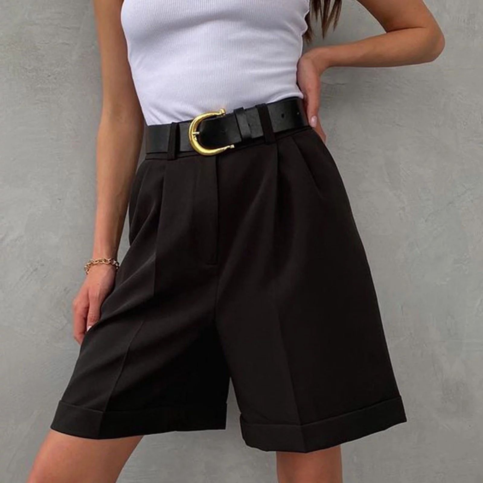 TIANEK Casual Flowy Cargo Shorts for Women 2023 High Waist Pocket Solid Summer Black Mother's Day... | Walmart (US)