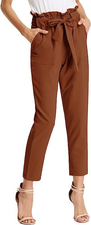 GRACE KARIN Women's Paper Bag Waist Pants Slim Fit Casual Office Pencil Pants | Amazon (US)