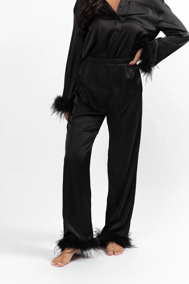 Up All Night Black Feather Pajama Pants | Pink Lily