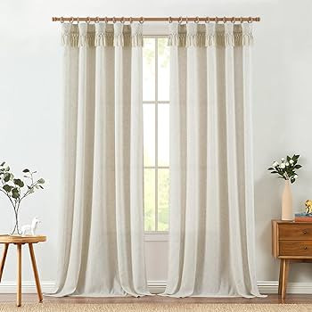 jinchan Curtains with Tassels, Curtains for Living Room 84 Inches Long, Boho Curtains, Rod Pocket... | Amazon (US)