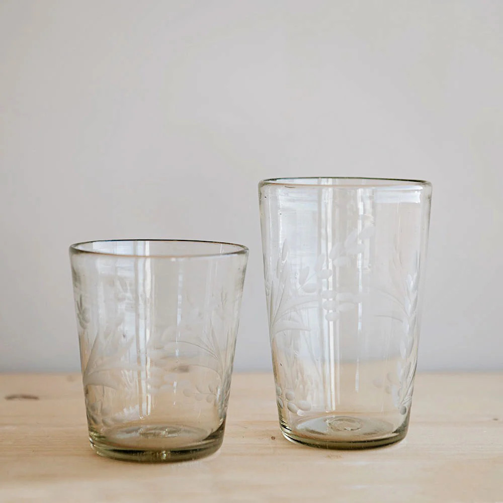 Hand-etched Stackable Floral Tumbler | Roan Iris
