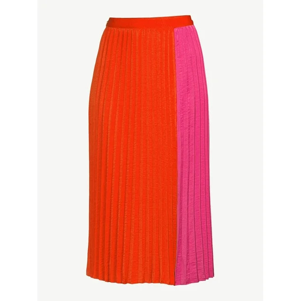 Scoop Women's Pleated Matte Satin Midi Skirt - Walmart.com | Walmart (US)